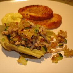 Artichoke Halves Filled With Zucchini And Pork