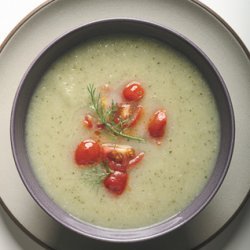 Fennel and Zucchini Soup with Warm Tomato Relish