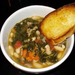 Cheese Tortellini Soup with Cannellini, Kielbasa, and Kale