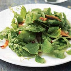 Pea Shoot and Spinach Salad with Bacon and Shiitakes