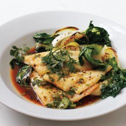 Oven-Roasted Flounder with Bok Choy, Cilantro, and Lime