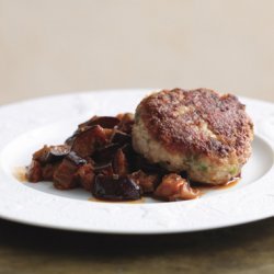 Veal Cakes on Silky Eggplant