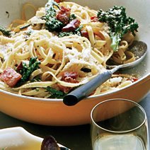 Lemon Fettuccine with Broccoli and Pancetta  Croutons 