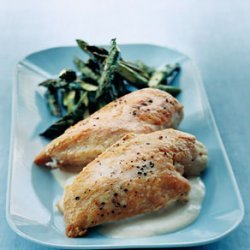 Roast Chicken with Asparagus and Tahini Sauce
