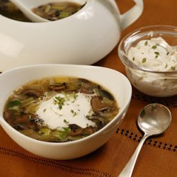 Mushroom and Leek Soup with Thyme Cream