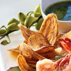 Plantain Chips with Warm Cilantro Dipping Sauce