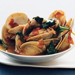 Steamed Clams with Bacon, Tomato, and Spinach