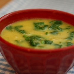 Curried Potato and Leek Soup with Spinach