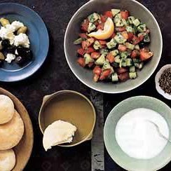 Tomato and Cucumber Salad with Pita Bread and Za'atar