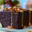 Chocolate Cake Squares With Nutty Caramel Sauce