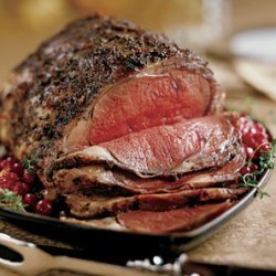 Standing Rib Roast with Porcini and Bacon Sauce