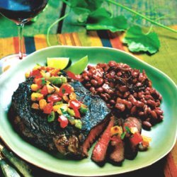 Spicy Barbecued Rib-Eye Steaks with Smoked Vegetable Salsa