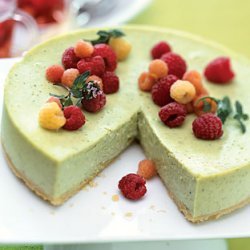 Green Tea Cheesecake with Raspberries and Raspberry-Mint Tisane