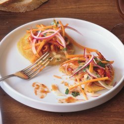 Barbecue Chicken Hoecakes with Vinegar Slaw
