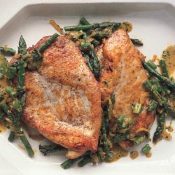 Sauteéd Chicken Cutlets with Asparagus, Spring Onions, and Parsley-Tarragon Gremolata
