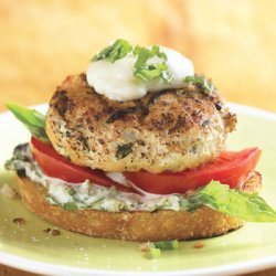 Open-Face Chicken Burgers with Basil Mayonnaise