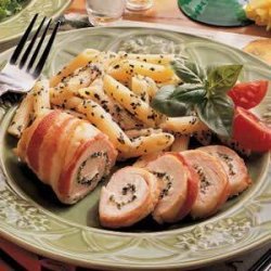 Bacon-Wrapped Chicken (chive & onion cream cheese spread)