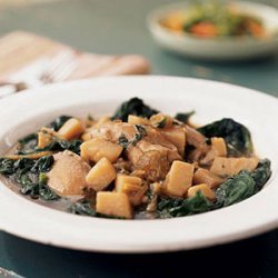 Chicken and Potatoes over Sauteed Spinach