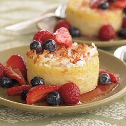 Coconut-Crusted Polenta Cakes with Triple Berry Sauce