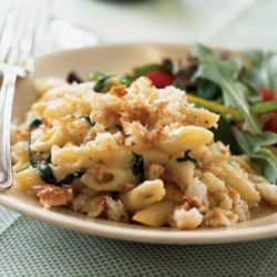 Penne with Pancetta, Spinach, and Buttery Crumb Topping