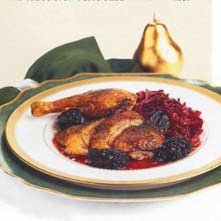 Roast Duck with Prunes and Wine-Braised Cabbage