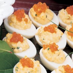 Deviled Eggs with Sour Cream, Chives, and Salmon Roe