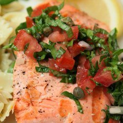 Salmon with Arugula, Tomato and Caper Sauce
