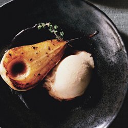 Bosc Pears in Rosé Wine with Persimmon Ice Cream