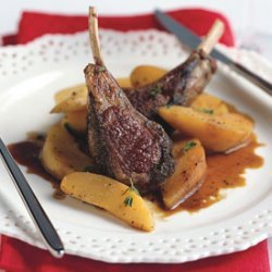 Lamb Chops with Poached Quince and Balsamic Pan Sauce