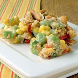 Succotash-Cheddar Casserole with Crunchy Bacon Topping