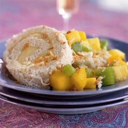 Five-Spice Toasted-Coconut Cake Roll with Tropical Fruit Compote
