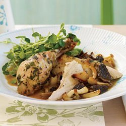 Roasted Herb Chicken with Morels and Watercress Salad