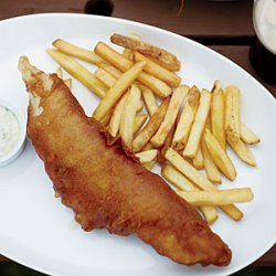 Fried Beer-Battered Fish and Chips with Dilled Tartar Sauce