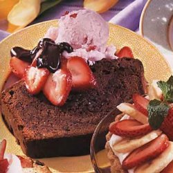 Chocolate Pound Cake with Strawberry Ice Cream and Bittersweet Chocolate Sauce