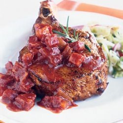 Grilled Pork Chops with Chunky Andouille Barbecue Sauce