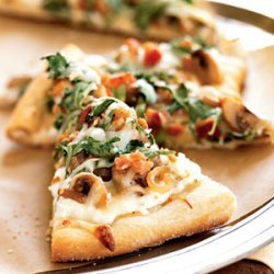 Pizza Bianca with Arugula, Bacon, and Mushrooms