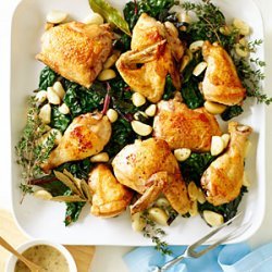 Chicken with 40 Cloves of Garlic and Spicy Greens