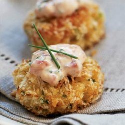 Panko-crusted Crab Cake Bites with Roasted Pepper-Chive Aioli