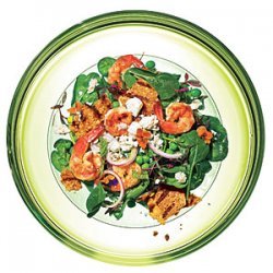 Spinach-Pea Salad with Grilled Shrimp