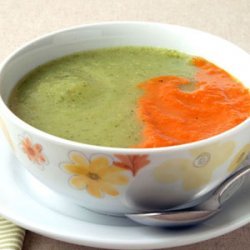 Zucchini and Fennel Soup with Roasted Red Pepper Puree