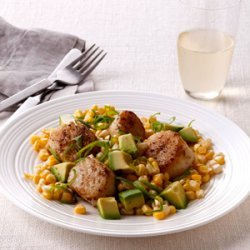 Fresh Corn with Avocado, Scallions, and Spiced Scallops