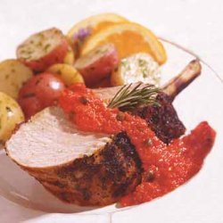Grilled Tuscan Pork Rib Roast with Rosemary Coating and Red Pepper Relish