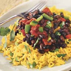 Yellow Rice Salad with Roasted Peppers and Spicy Black Beans