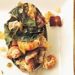 Bread Stuffing with Crawfish, Bacon, and Collard Greens