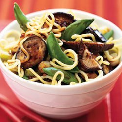Asian Noodle Salad with Eggplant, Sugar Snap Peas, and Lime Dressing