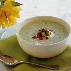 Cucumber and Avocado Soup with Tomato and Basil Salad