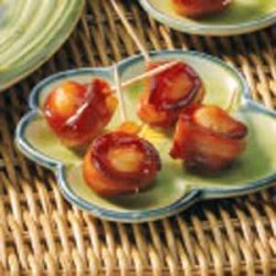 Bacon-Wrapped Water Chestnuts (peach baby food)