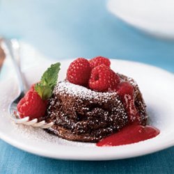 Warm Chocolate Souffle Cakes with Raspberry Sauce