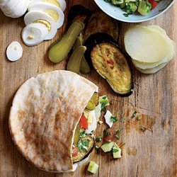 Israeli Roast Eggplant, Hummus and Pickle Sandwiches