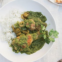Braised Chicken with Cilantro, Mint and Chiles